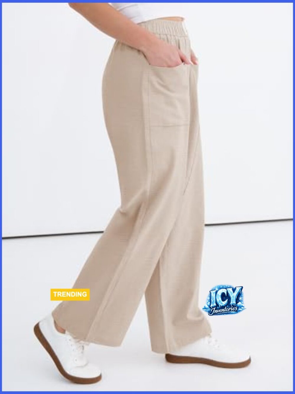 Casual Lounge Pants with Pockets High Waisted Elastic Waist Straight Leg - Picture 3 of 7